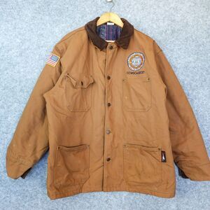 Vintage Canvas Union Line Jacket XL US Flag Brown Chore Utility‎ Coat Concrete